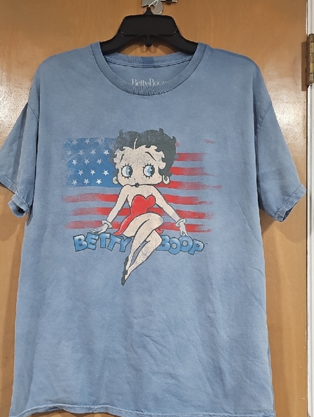 Betty Boop Tee in Faded Blue with Red Accents